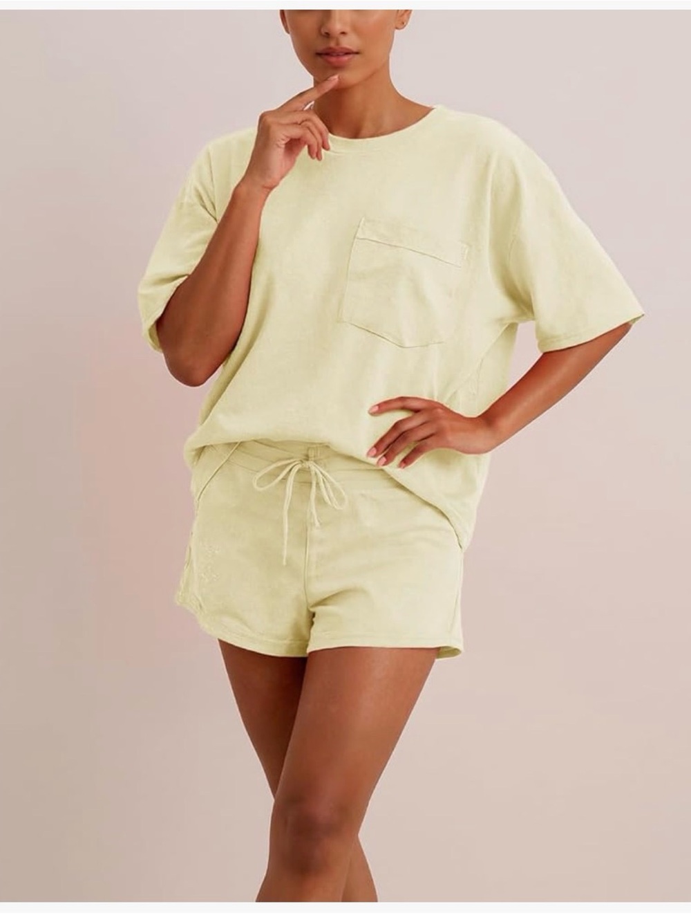 NWT BEIGE KNIT SHORTS SET JAMMIES LOUNGEWEAR-S